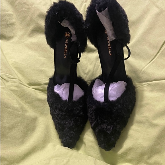 Newbella Shoes - New Bella Black Furry Women's Heels